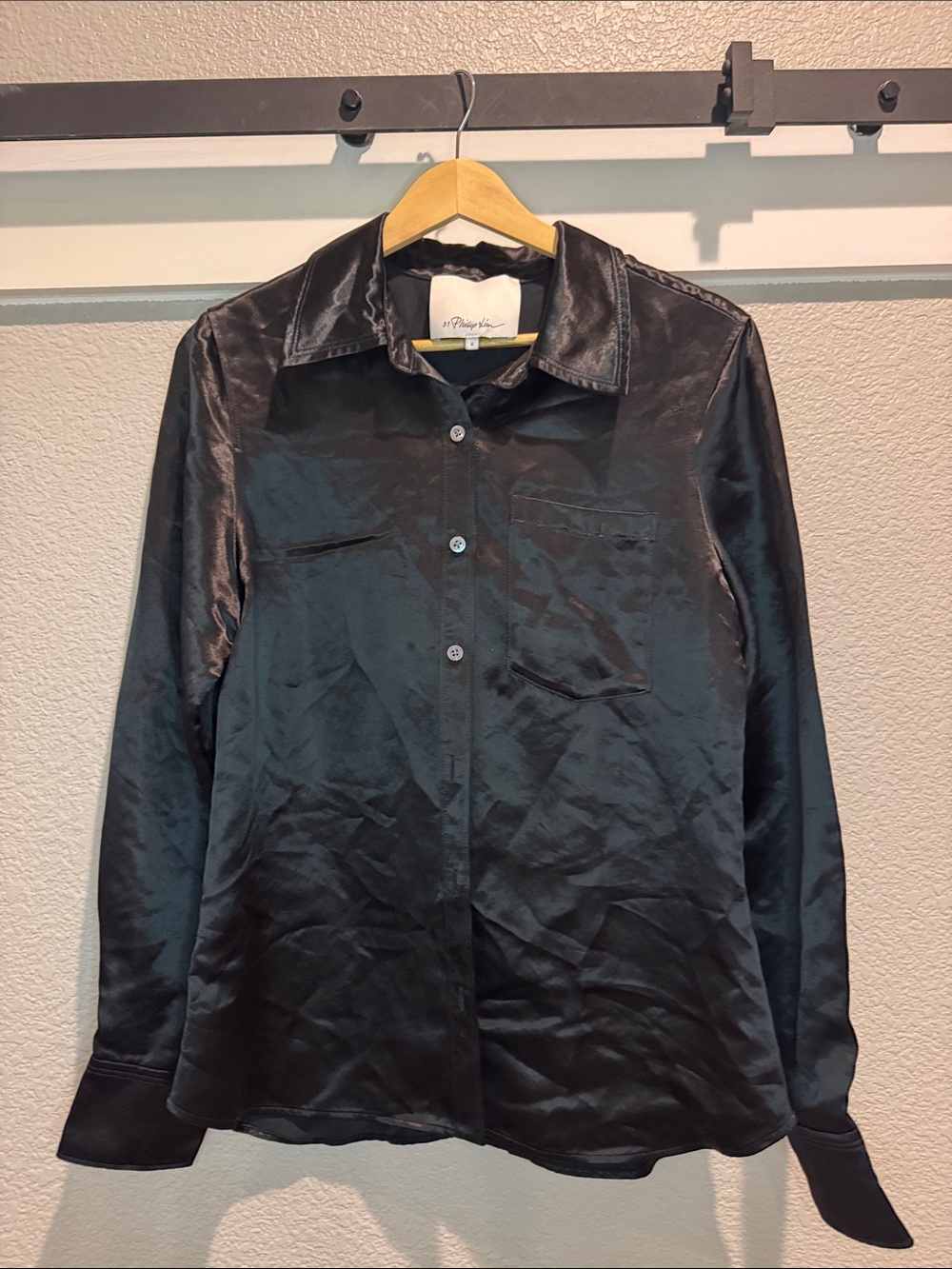 3.1 Phillip Lim Black Satin Button-Down Shirt